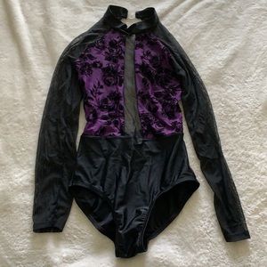 Long sleeve purple and black velvet leotard